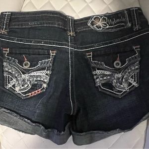 Hydraulic Black Denim Shorts with Embroidered Pockets